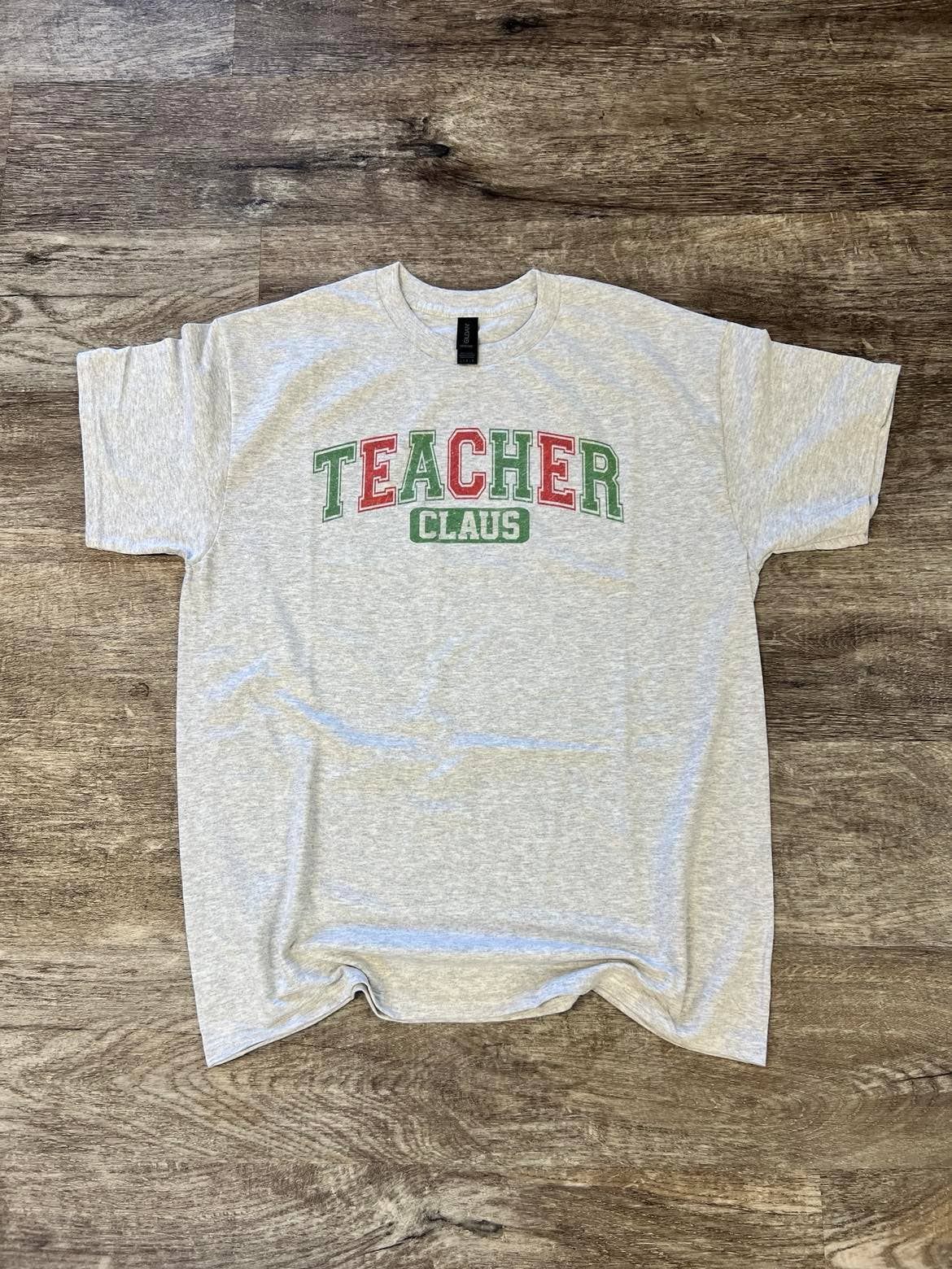 Teacher Claus Christmas Red and Green On Ash Gray Tee