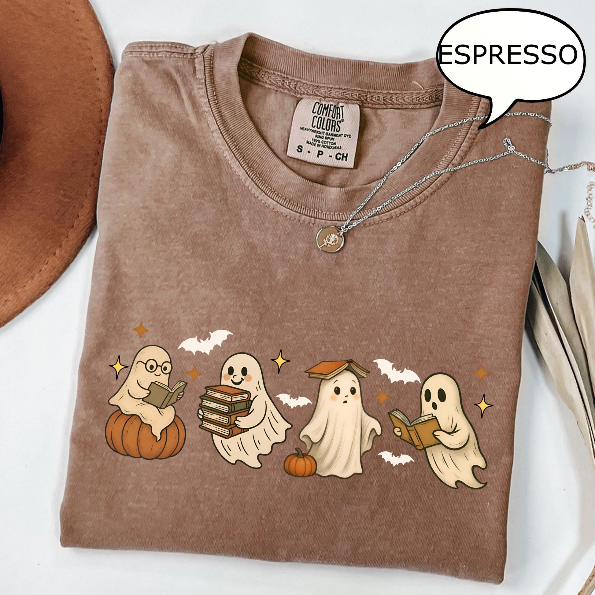Comfort Colors Ghost Reading Book Halloween Ghos Book Lover Teacher Halloween Ghost Book (2)
