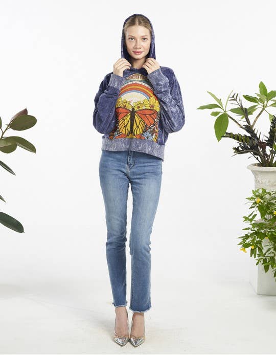 Crop Stonewashed Hoodie with Pocket (TH-1908PK)