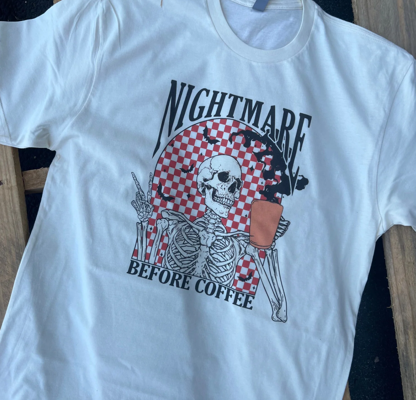 Nightmare Before Coffee Halloween Tee - Cream Tee