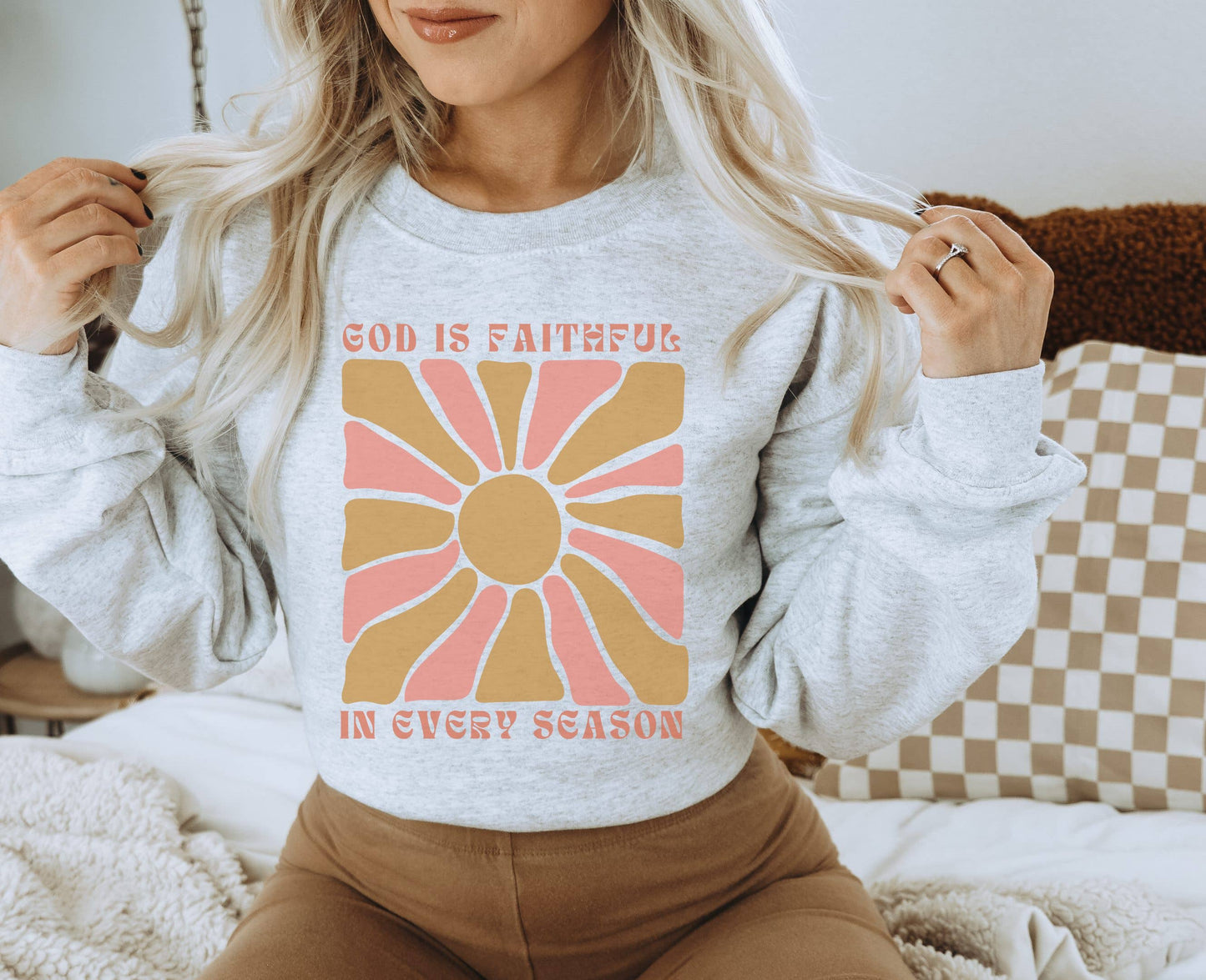 God Is Faithful Crew Neck Sweatshirt | Retro Fall Sweat