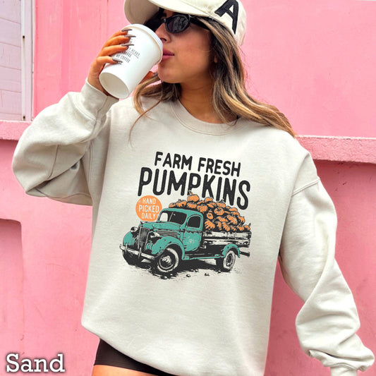 Farm Fresh Pumpkins Fall 2025 Graphic Sweatshirt Women
