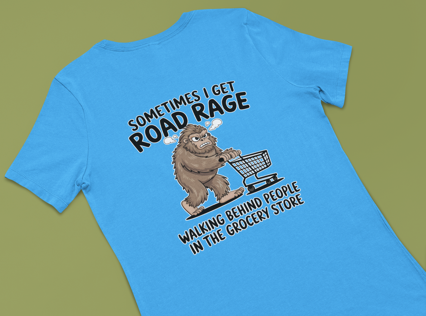 Bigfoot Road Rage Grocery Store T-Shirt (Blue)
