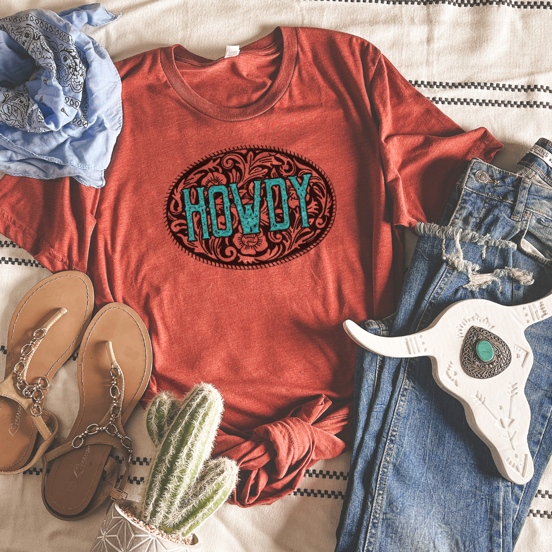 Howdy Wester Belt Buckle Design Grahpic Tee