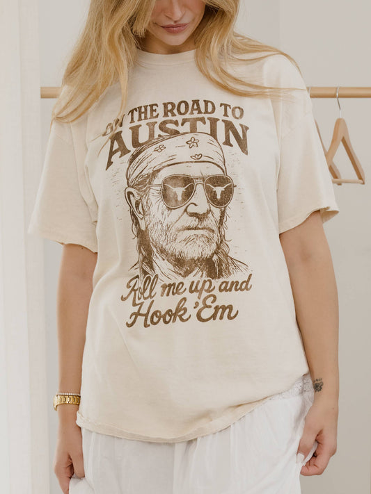 Willie Nelson Roll Me Up & Hook Em Horns Thrifted Tee