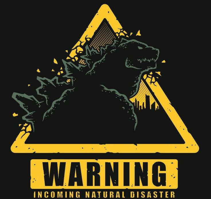 Godzilla Warning Incoming Natural Disaster Black T-Shirt