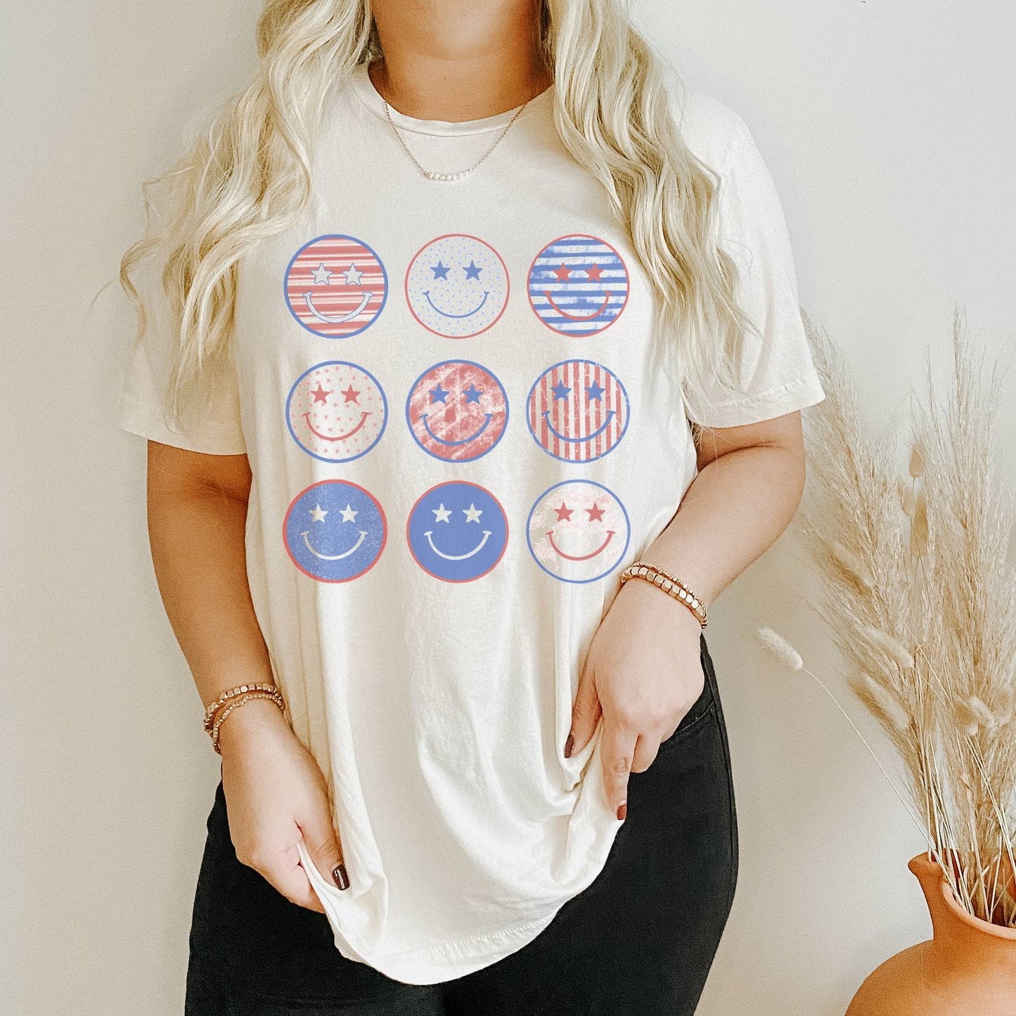 USA Happy Face Grid | 4th of July Patriotic Graphic Shirt