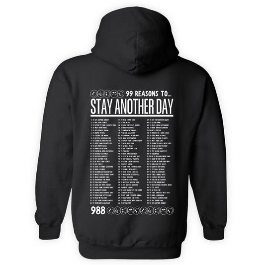 99 Reasons To Stay Another Day Printed Unisex Mental Health Awareness Hoodies Crews And Tshirts From Small Thru 5x Classic Unisex Tops Pullover Long Sleeve Casual Crewneck Menswear Sweaters Underw