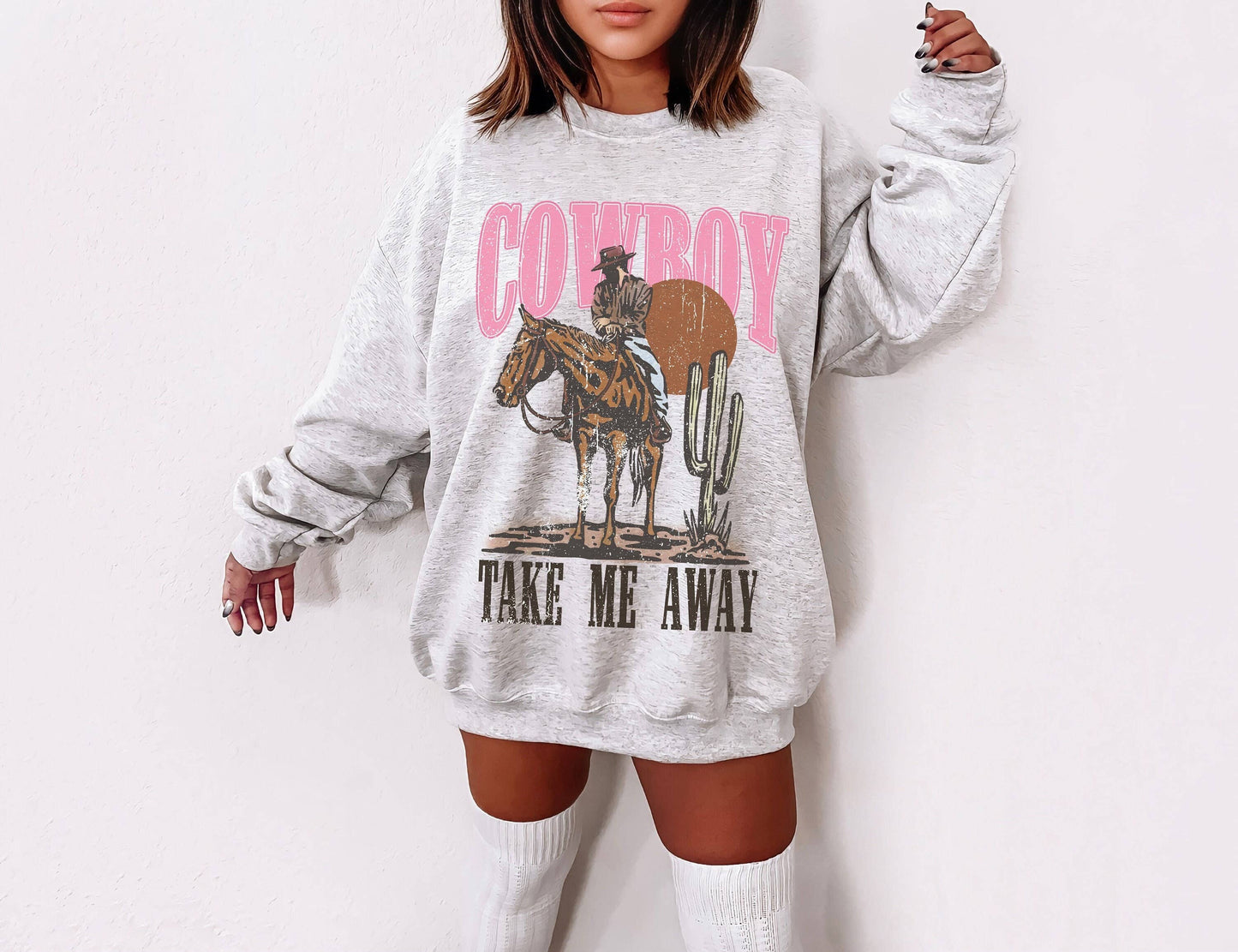 Girly Western Sweatshirt, Coastal Cowgirl Cactus Design