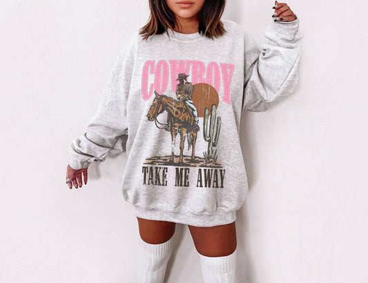 Girly Western Sweatshirt, Coastal Cowgirl Cactus Design