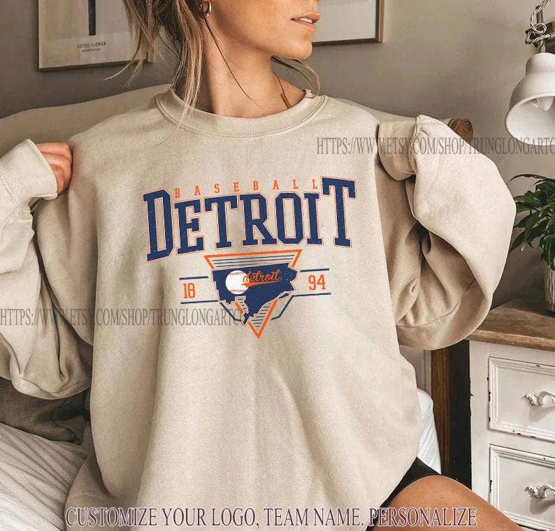 Vintage Detroit Tigers Crewneck Sweatshirt 1894 Baseball Tee