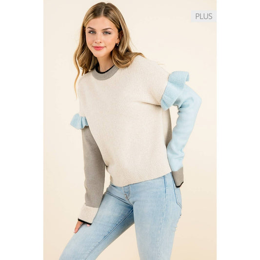 /Size Xl/ Ruffle Sleeve Colorblocked Sweater