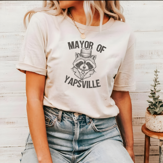 Mayor of Yapsville Grapic Tee  Funny Raccoon Western T-Shirt