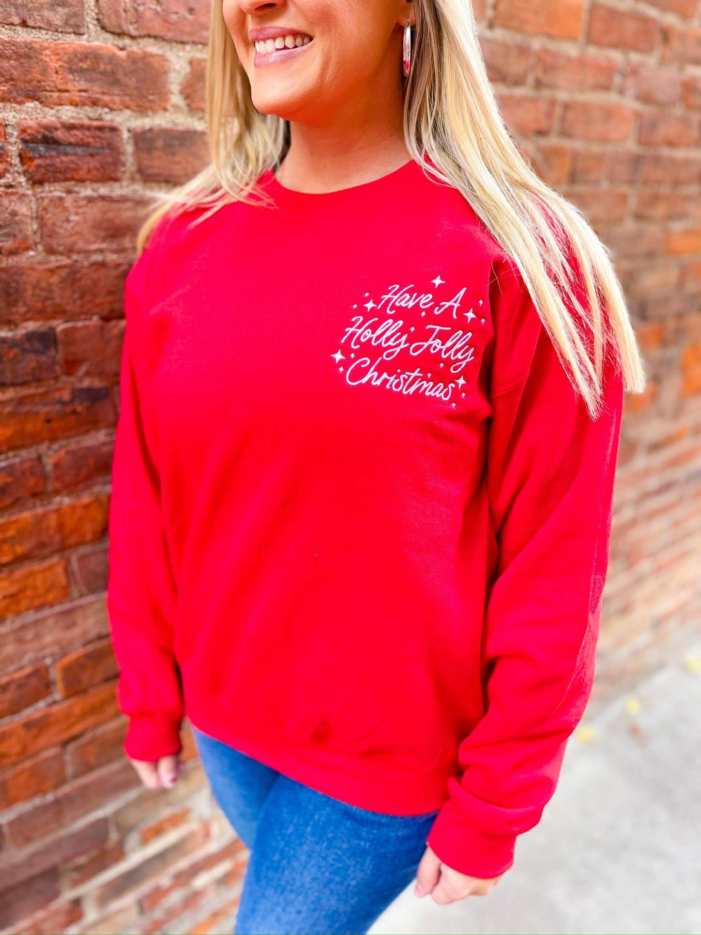 Holly Jolly Embroidered Crewneck | Embroidered Sweatshirt