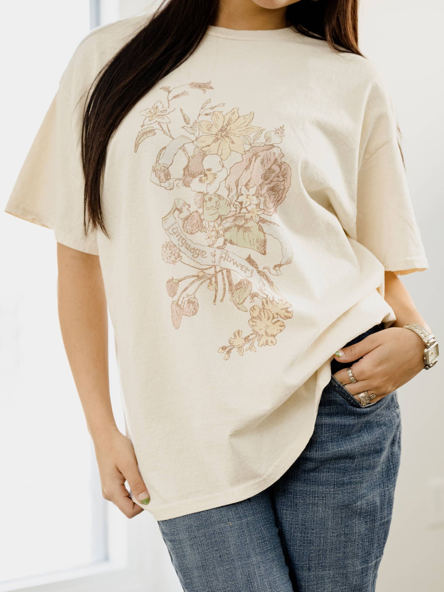 Language of Flowers Off White Thrifted Graphic Tee