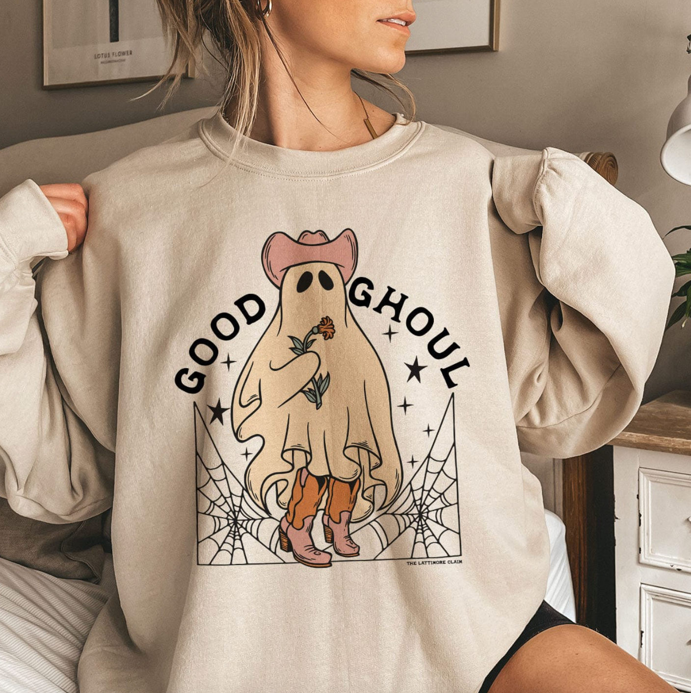 Good Ghoul Halloween- Cream Sweatshirt
