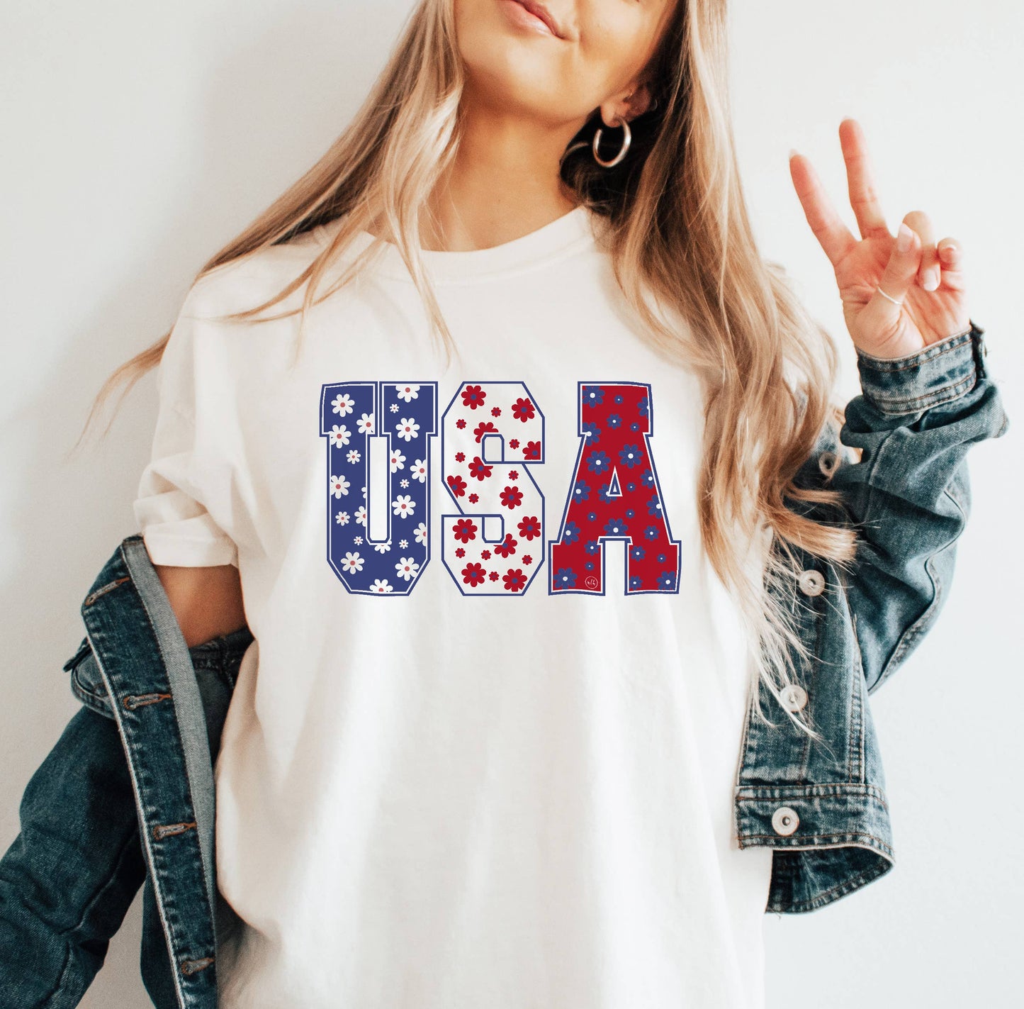 USA Flowers July 4th American Flag Comfort Colors Tee