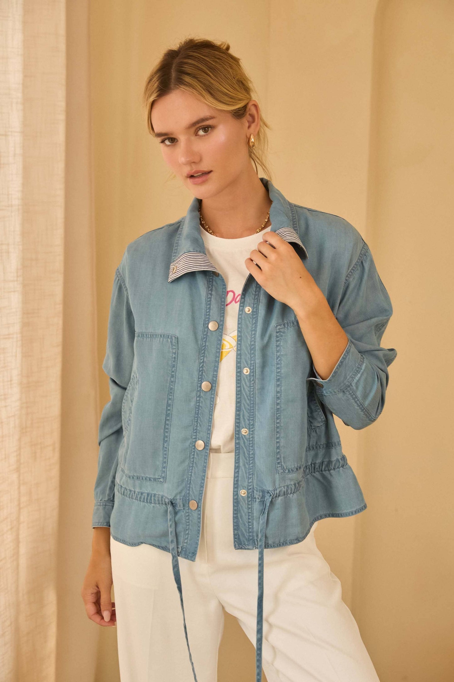 High Neck Washed Tencel Jacket
