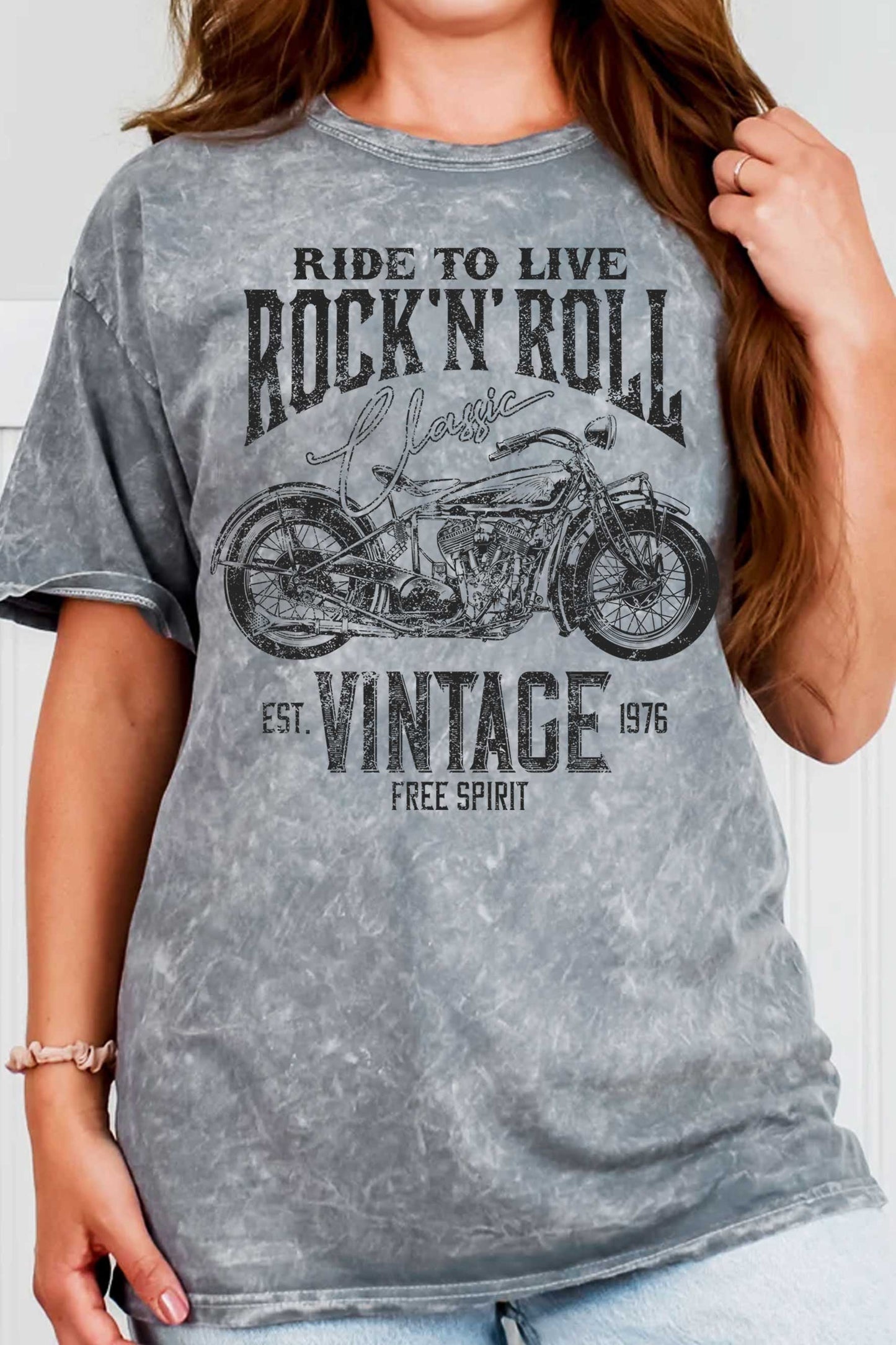 Ride To Live Rock and Roll Motorcycle Mineral Graphic Tshirt