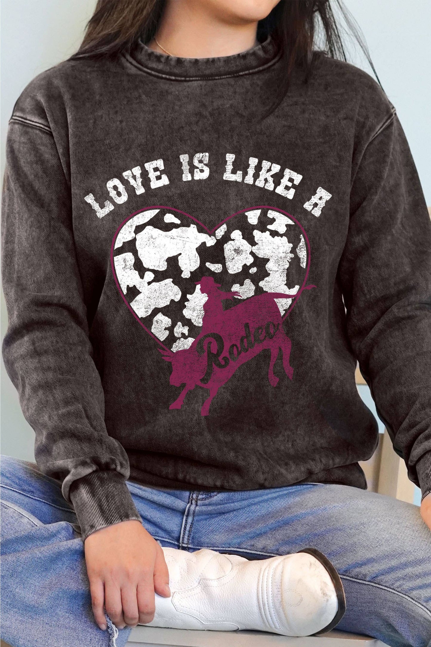 Love Is Like Rodeo Graphic Mineral Brushed Sweatshirt