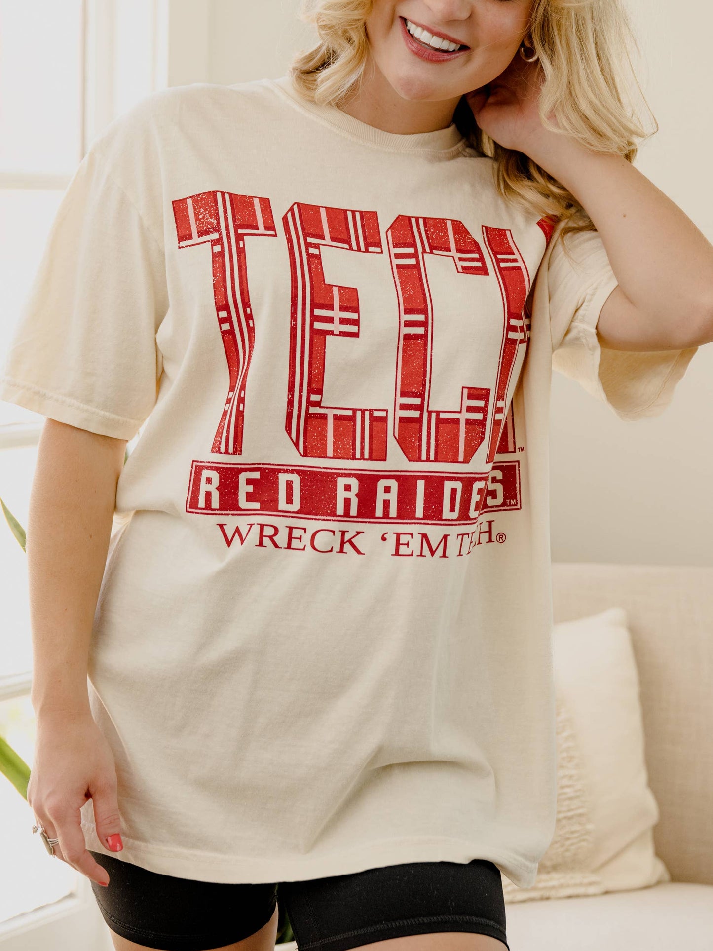 Texas Tech Preppy Plaid Ivory Comfort Colors Tee