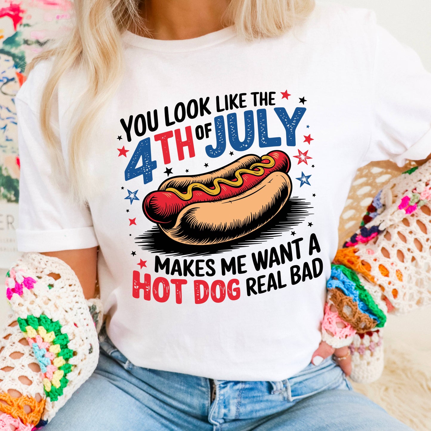 July 4th Hotdog Graphic Tee | Gildan