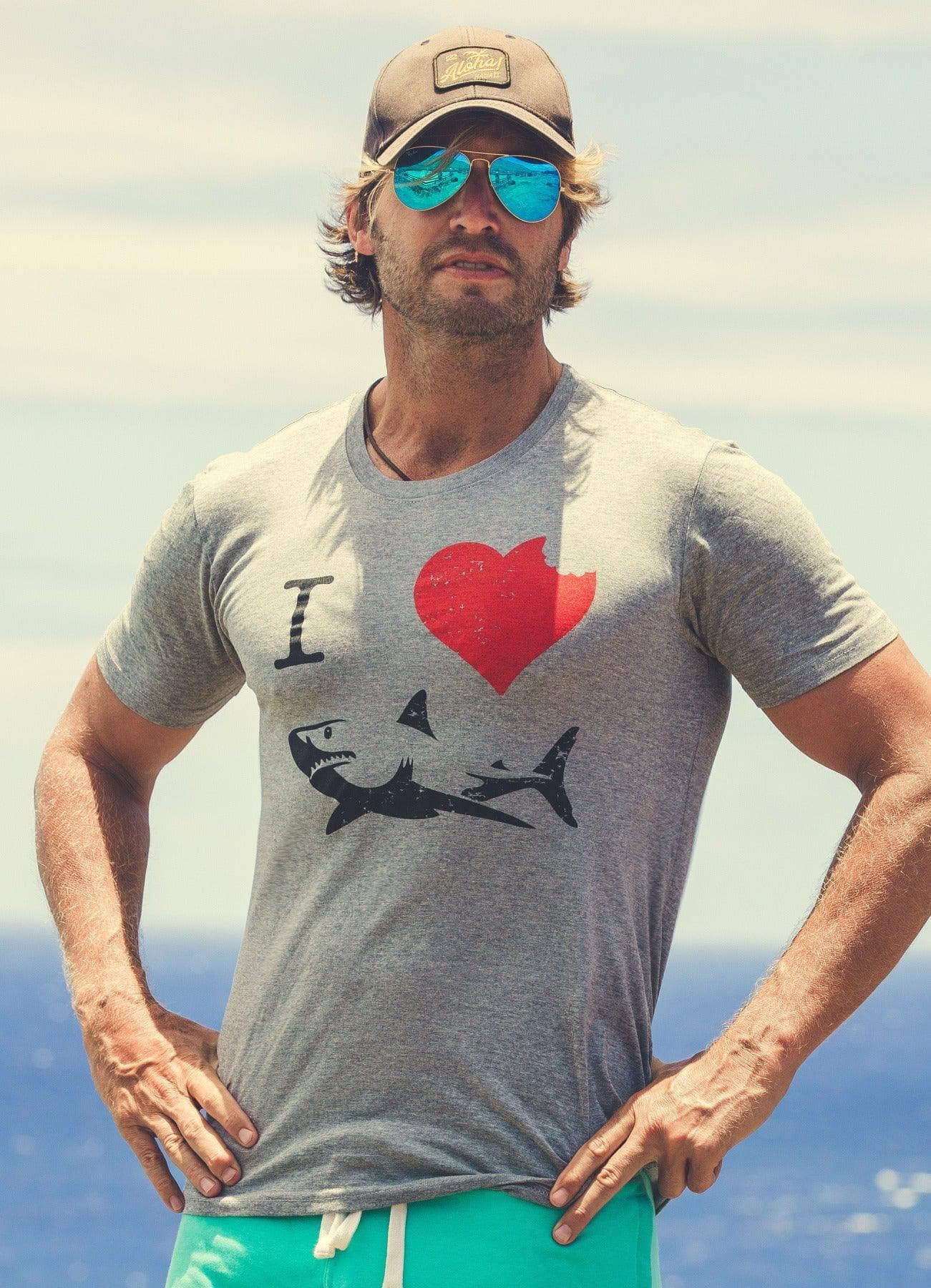 I Love Sharks Men's Tshirt Shark Week Graphic Tee Western T