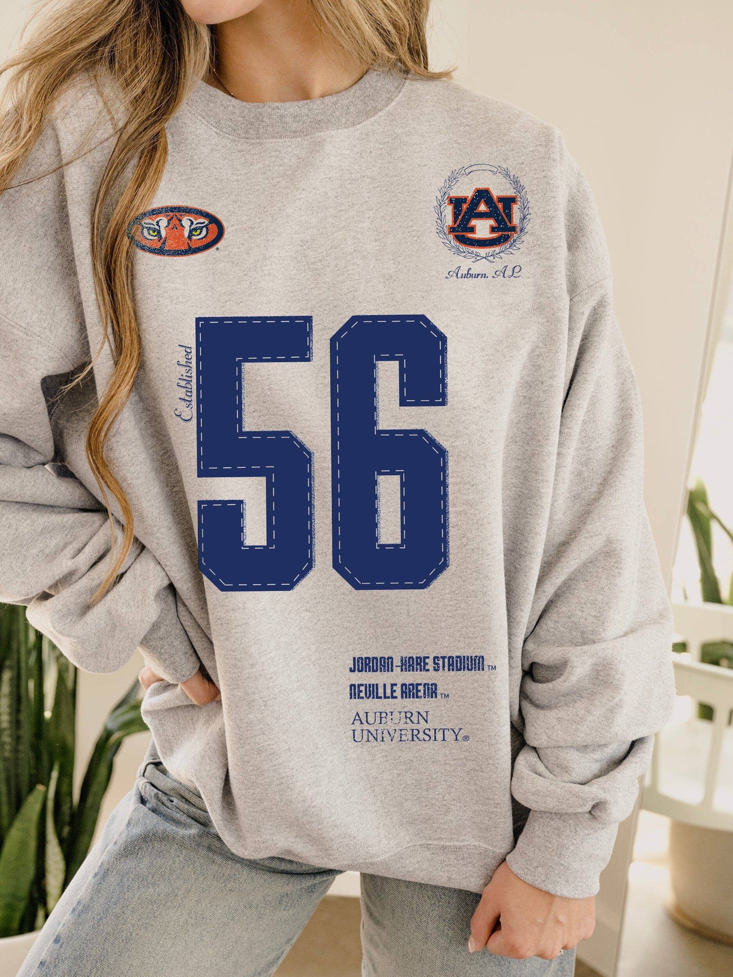 Auburn Tigers Crest Stamp Ash Gray Thrifted Sweatshirt