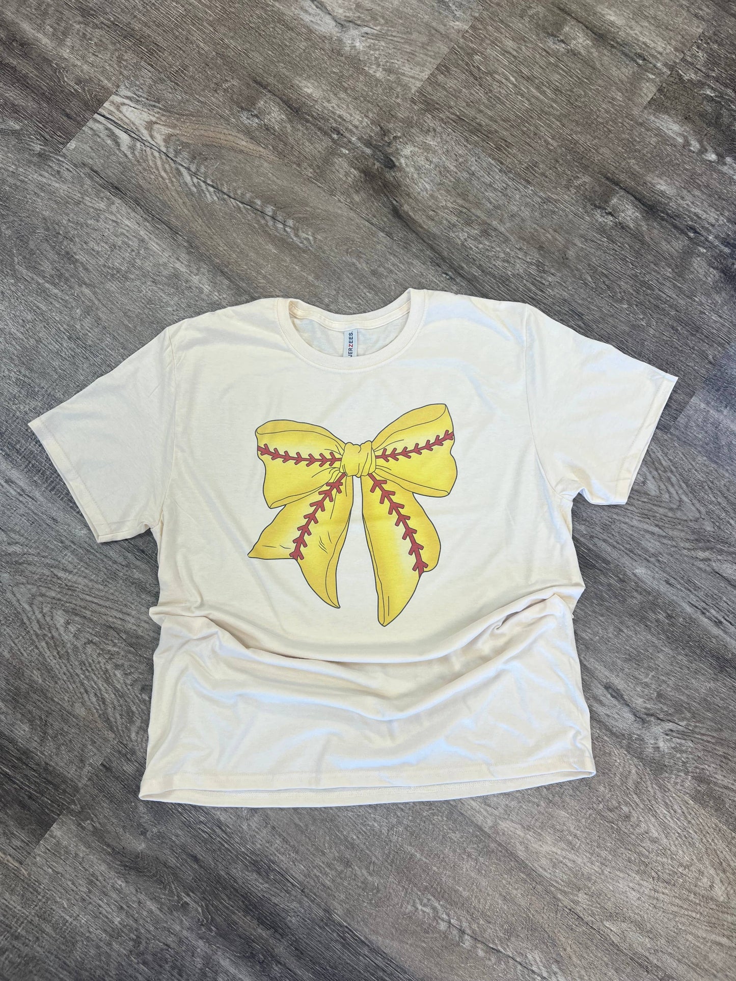 Softball Large Bow On Cream Tee