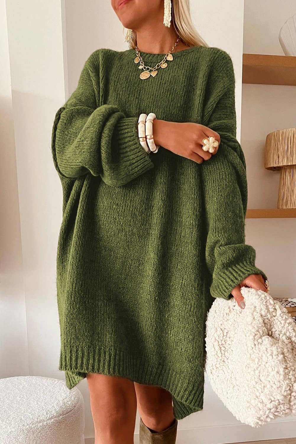 Oversize Drop Shoulder Slouchy Sweater Dress (S-Xl)