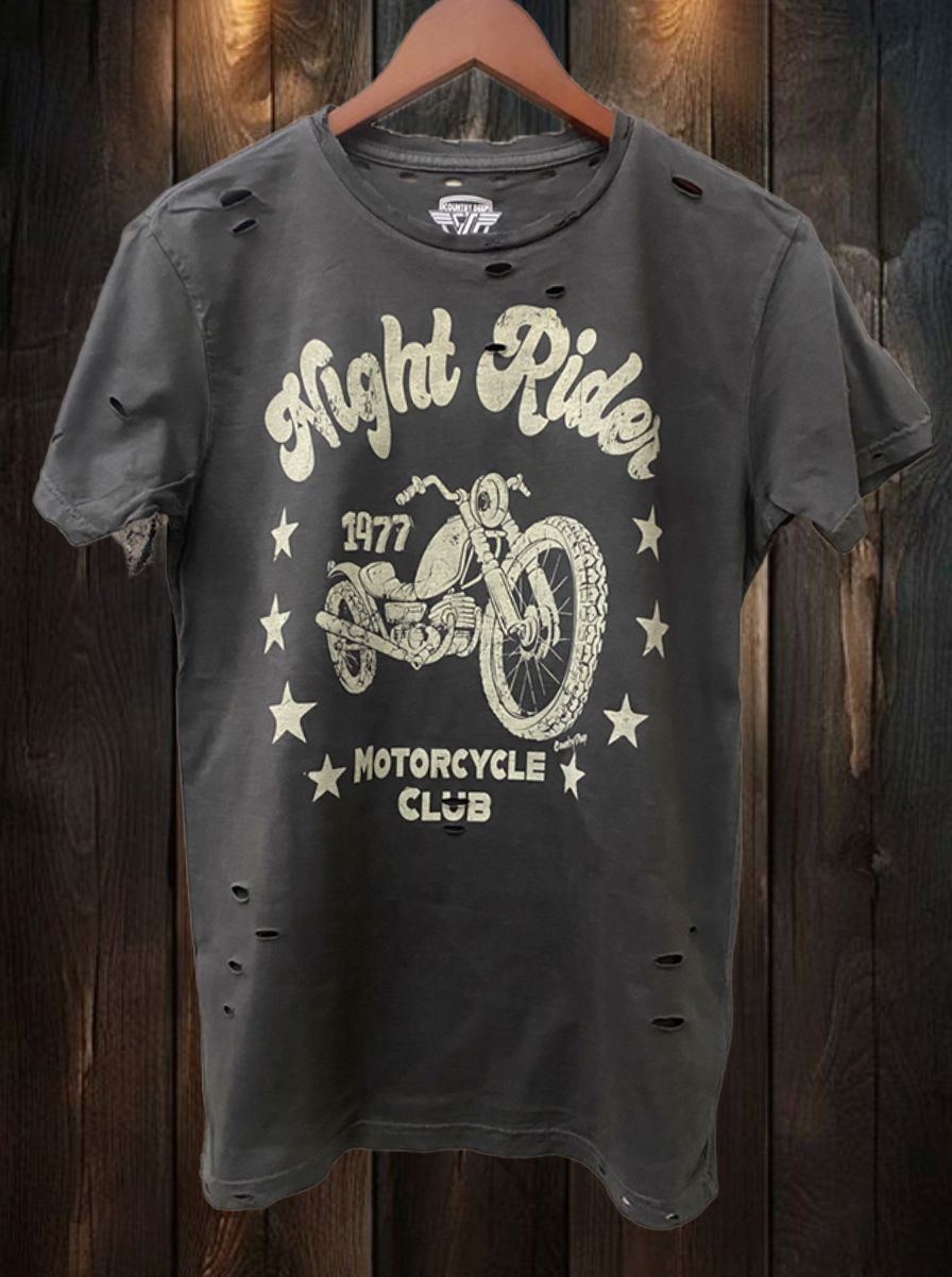 Night Rider 1977 Motorcycle Club Distressed T-Shirt