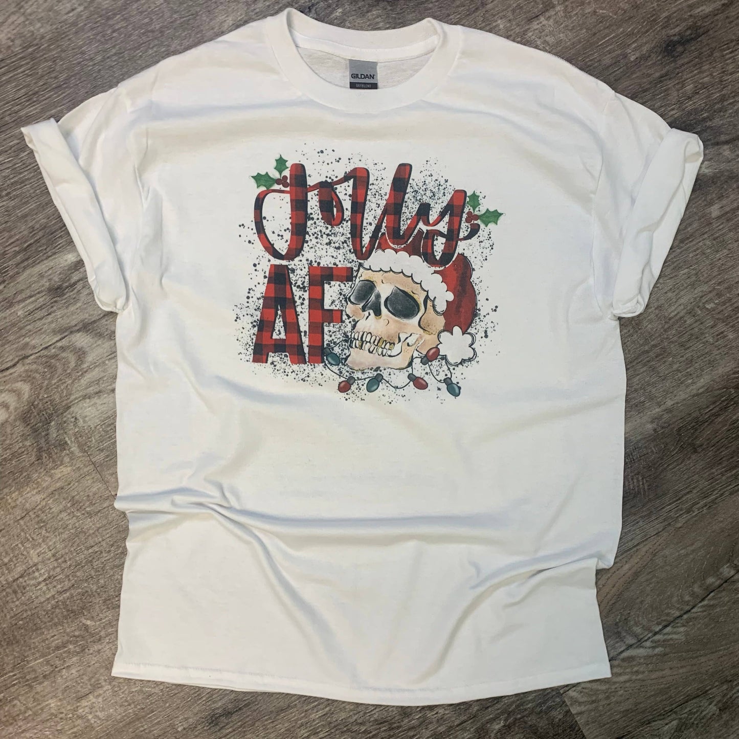 Jolly Af Skeleton Santa Hat On White Tee