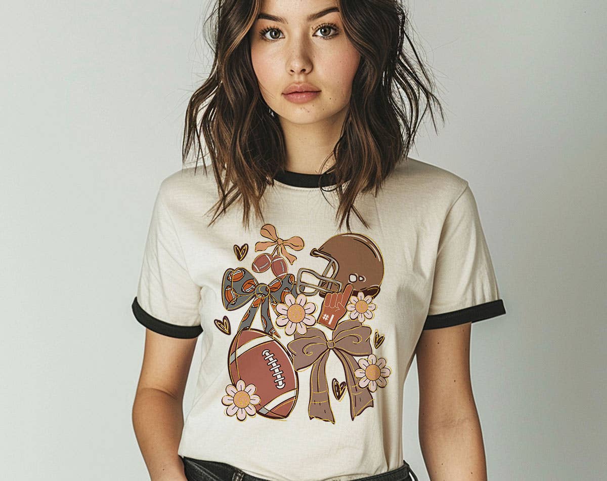 Football Coquette Preppy Gameday Mama Ringer Shirt