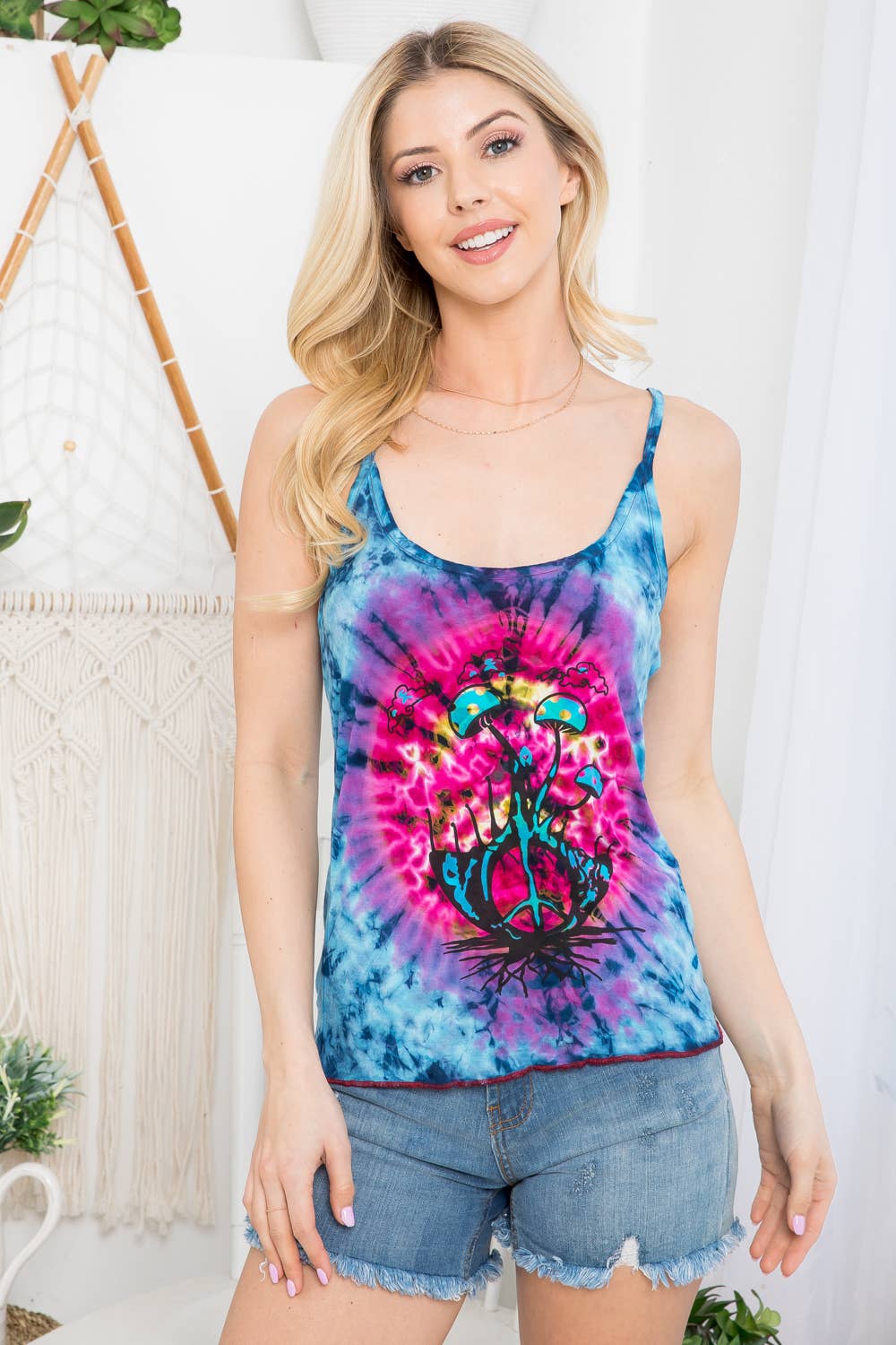 Tie-Dye Mushroom Peace Sign Tank Top (KT-1334)