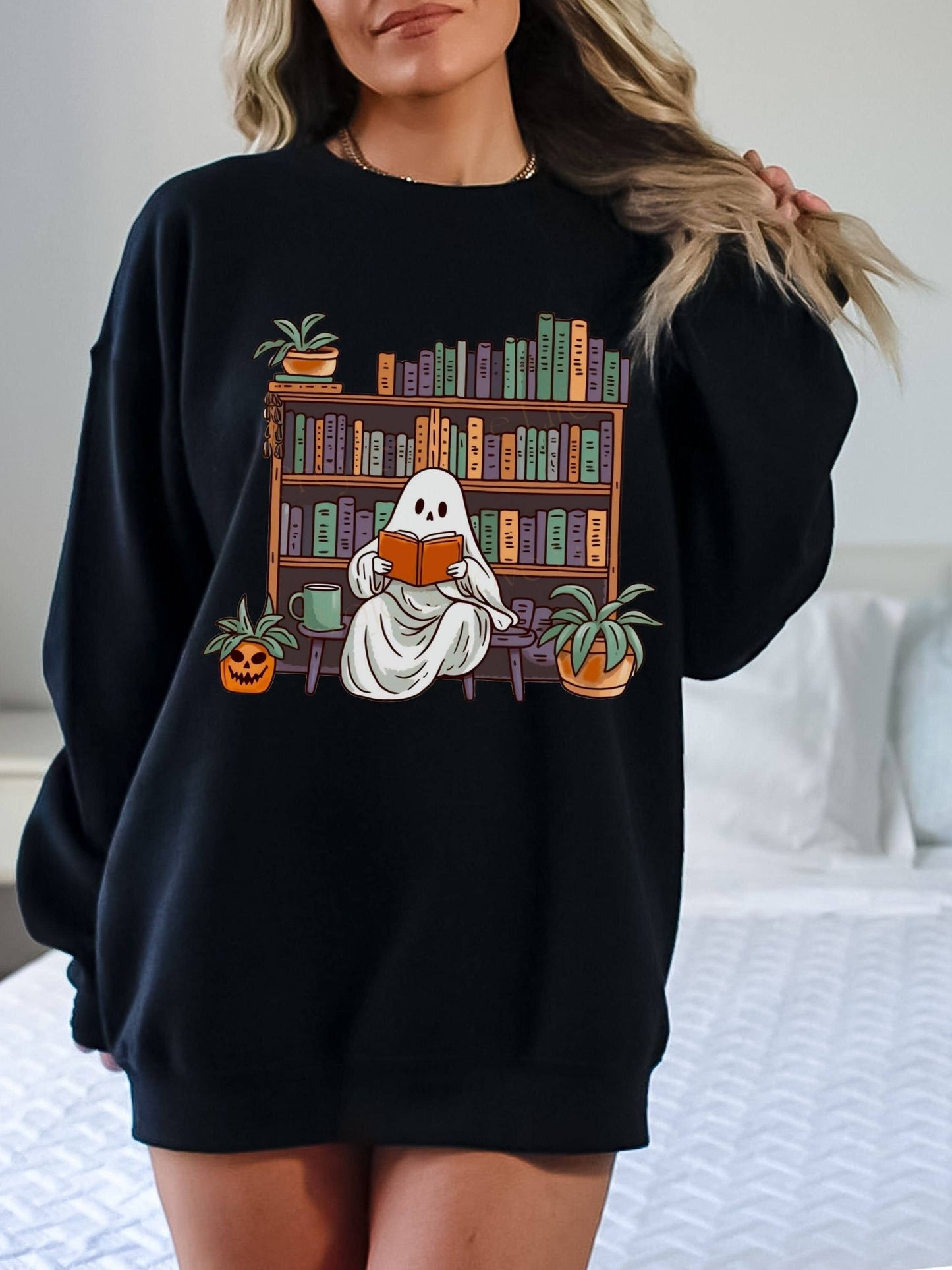 Bookish Ghost Sweater - Spooky Library Shirt For Readers