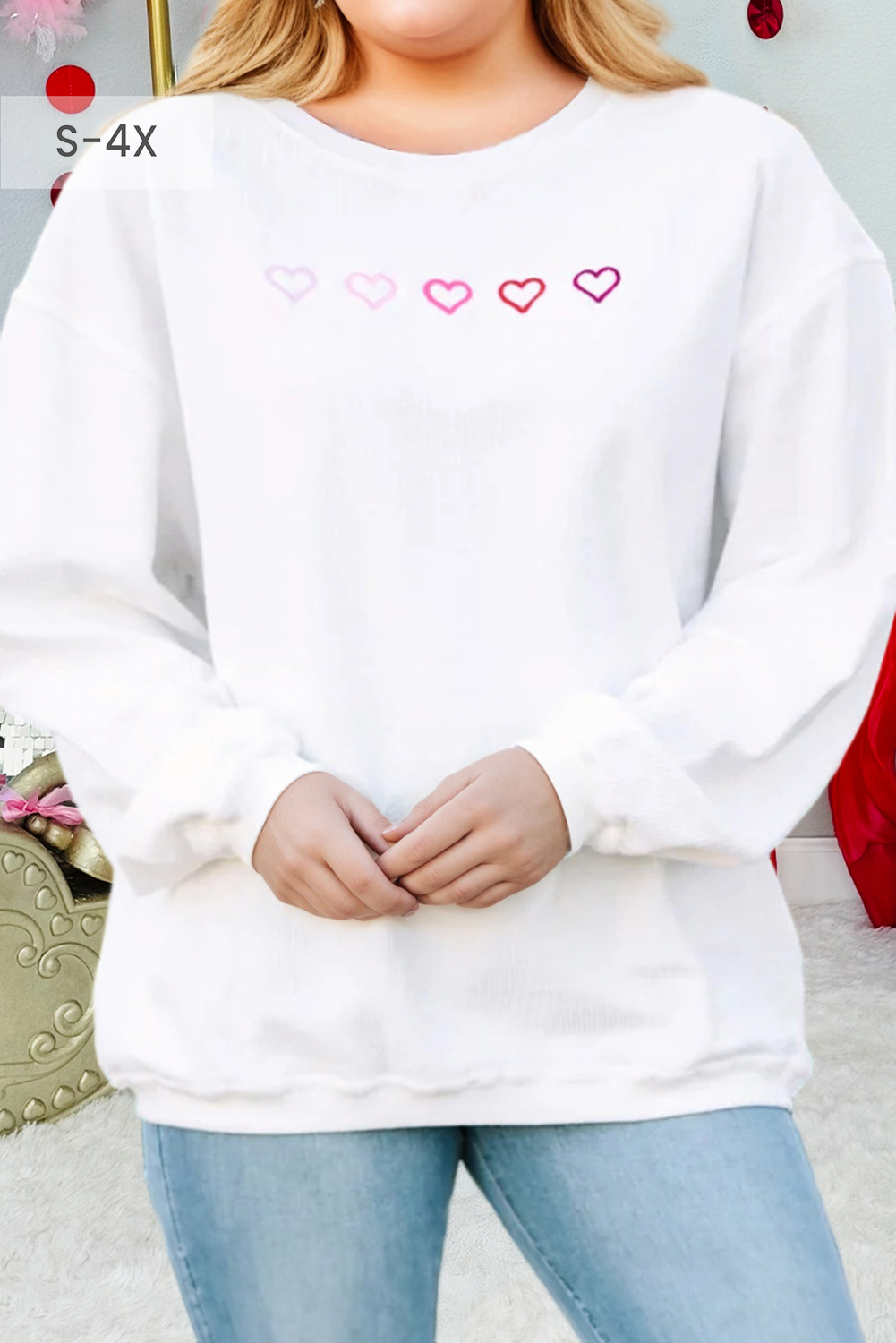 Xoxo Heart Embroidered Plus Size Sweatshirt (S-4X)