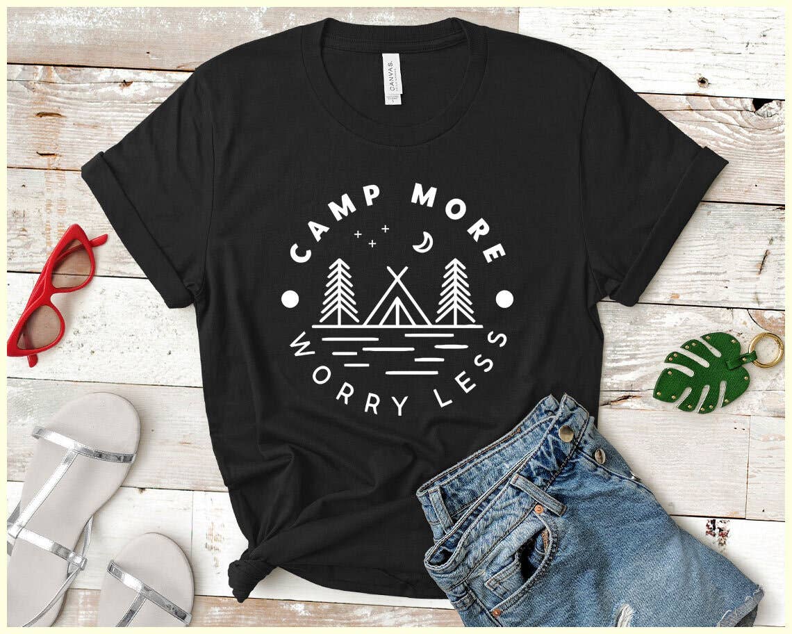 Camp More Worry Less - Camping Hiking Mountains T- Shirt