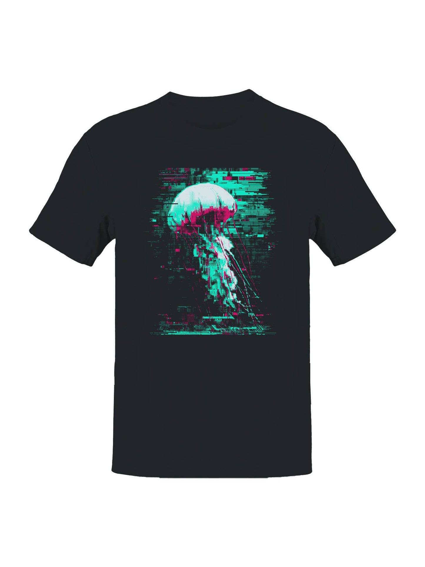 Glitch Art Jellyfish in Neon Men's T-Shirt