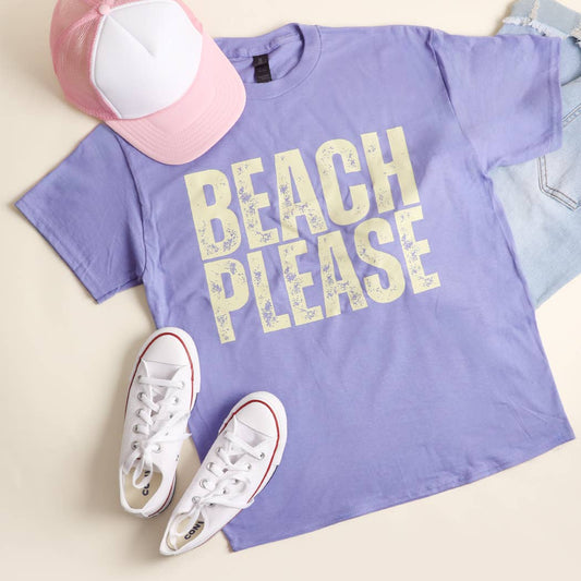 Beach Please Distressed Heavy Cotton Graphic T-Shirt