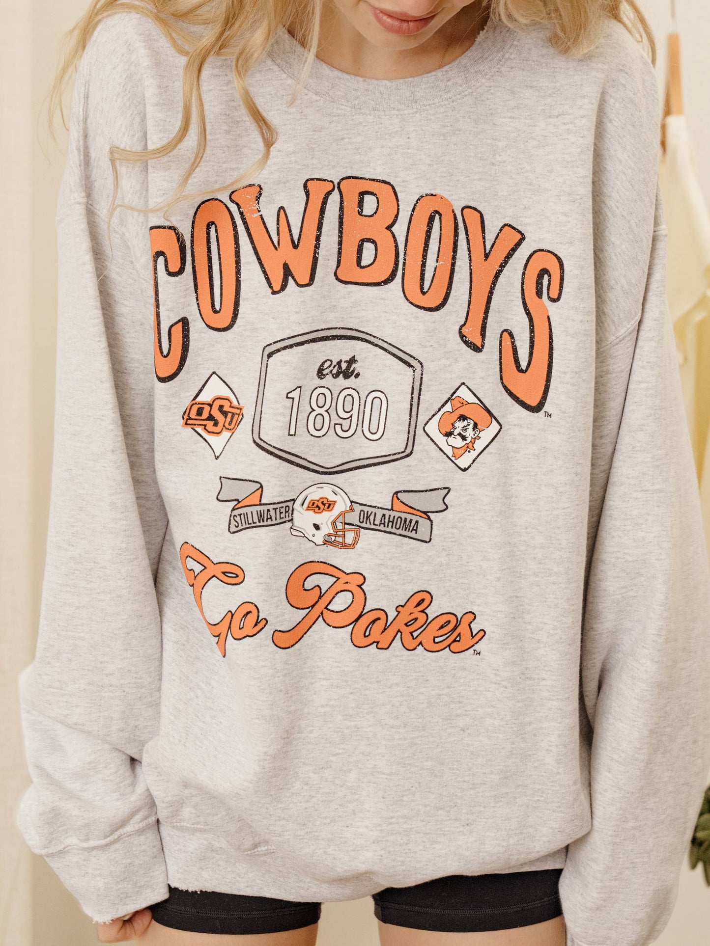 Osu Cowboys Patches 25 Ash Gray Thrifted Sweatshirt