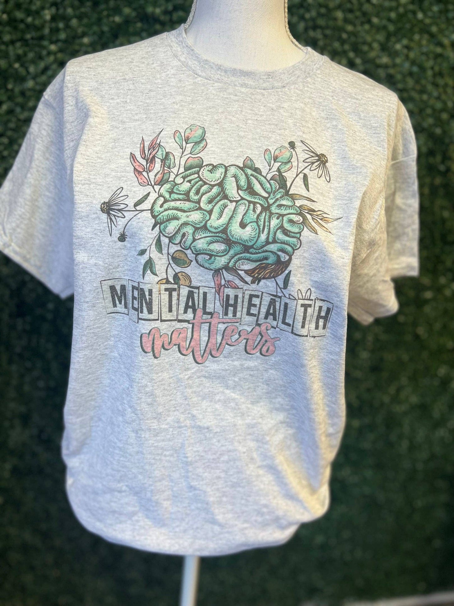 Mental Health Matters with Stamped Letters On Ash Gray Tee