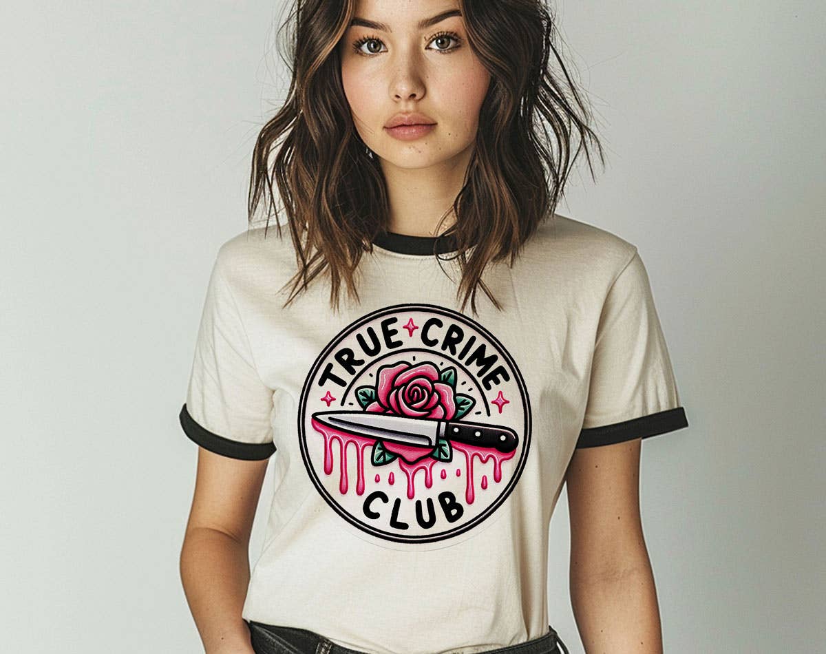 True Crime Club Rose - Cute True Crime Podcast Ringer Shirt