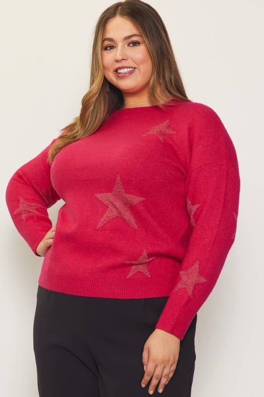 Plus Size Lurex Star Pattern Sweater