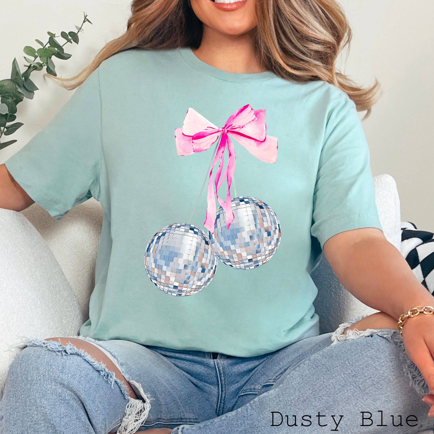 Coquette Bow Disco Balls Graphic Shirt | Bella Canvas