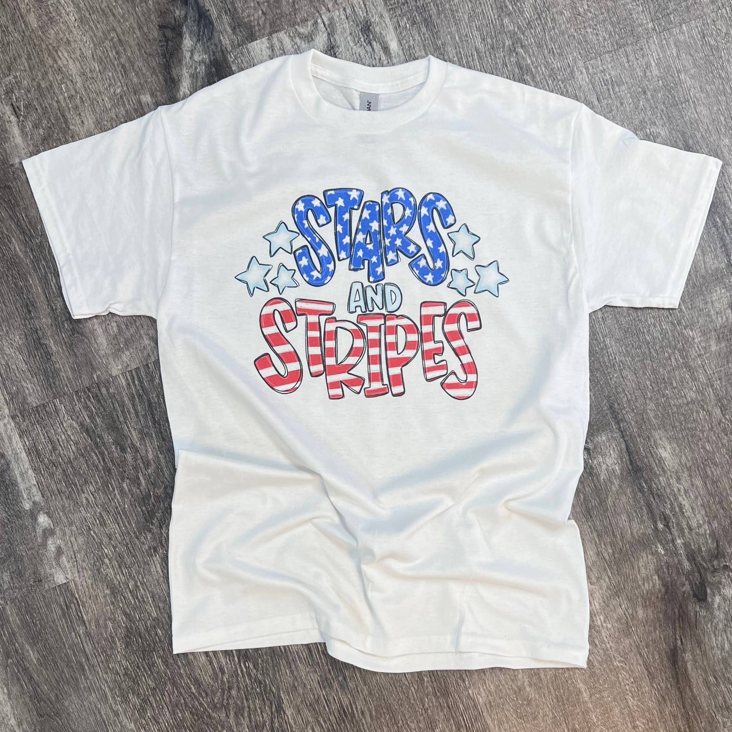 Stars and Stripes On White Tee