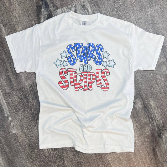 Stars and Stripes On White Tee