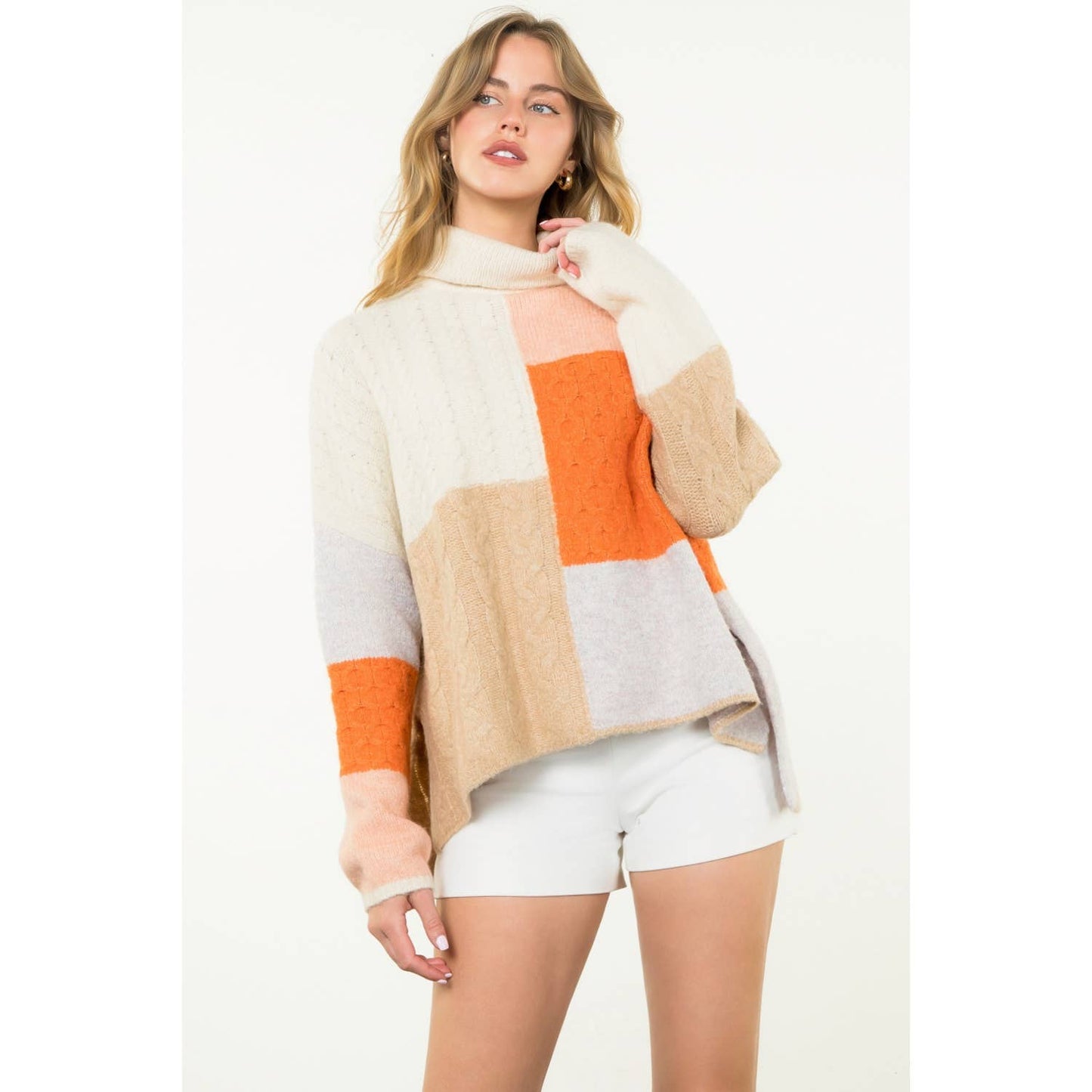Turtleneck Colorblock Knit Sweater