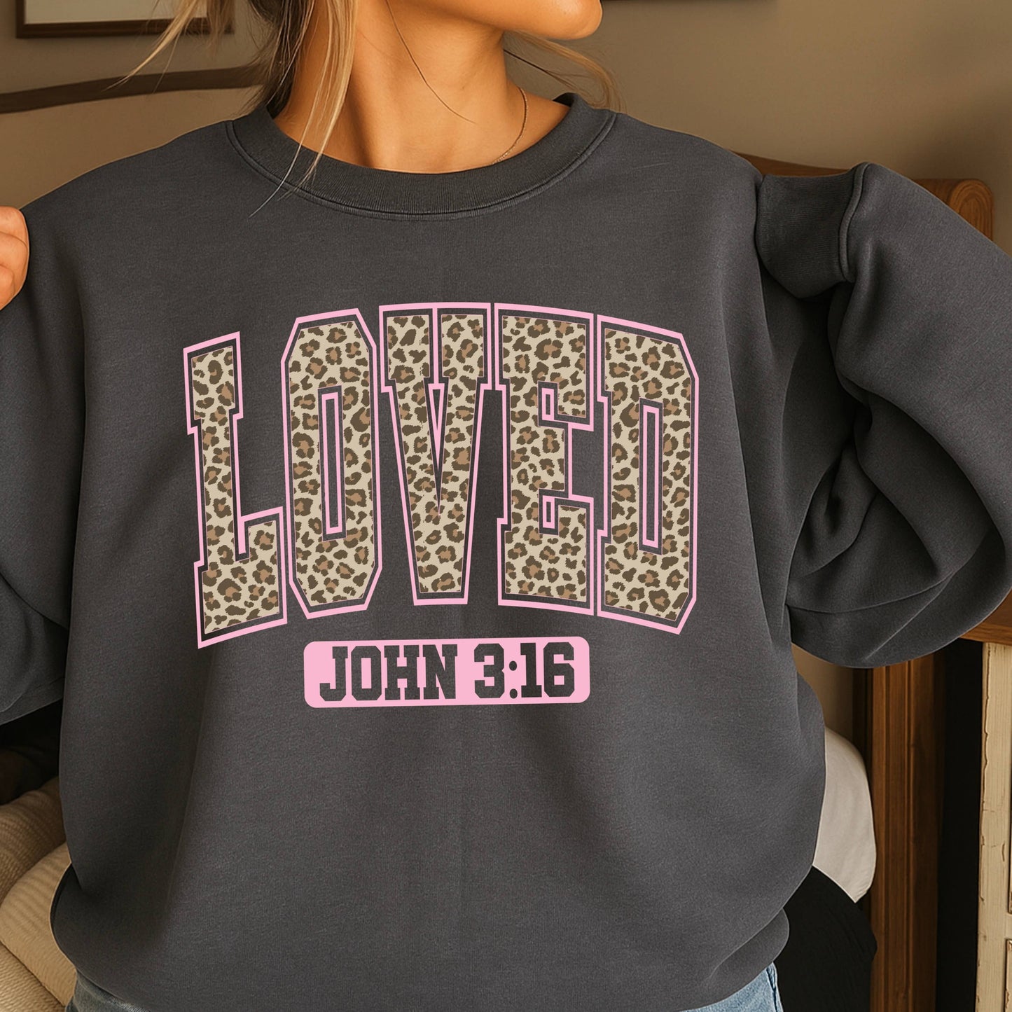 Leopard Loved John 3:16 Valentine Sweatshirt | Gildan Brand