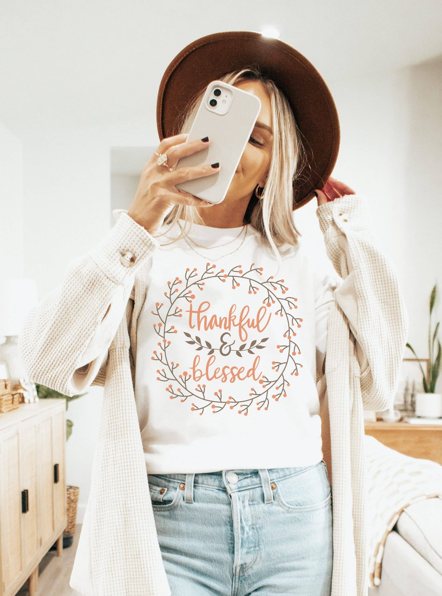 Thankful and Blessed Berry Wreath Womens Graphic Tee