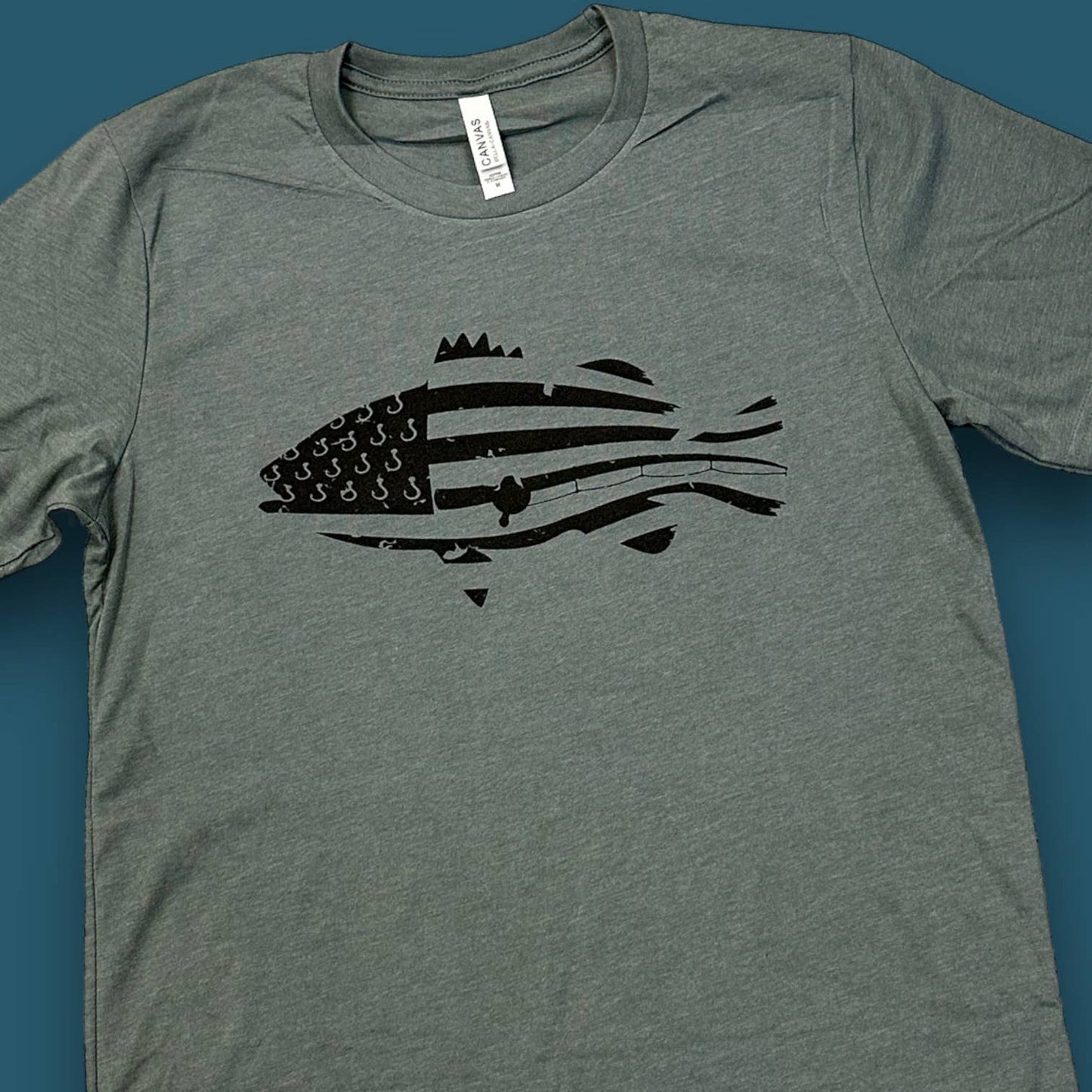 Bass Fishing Rod & Reel Flag Stripes Men's T-Shirt